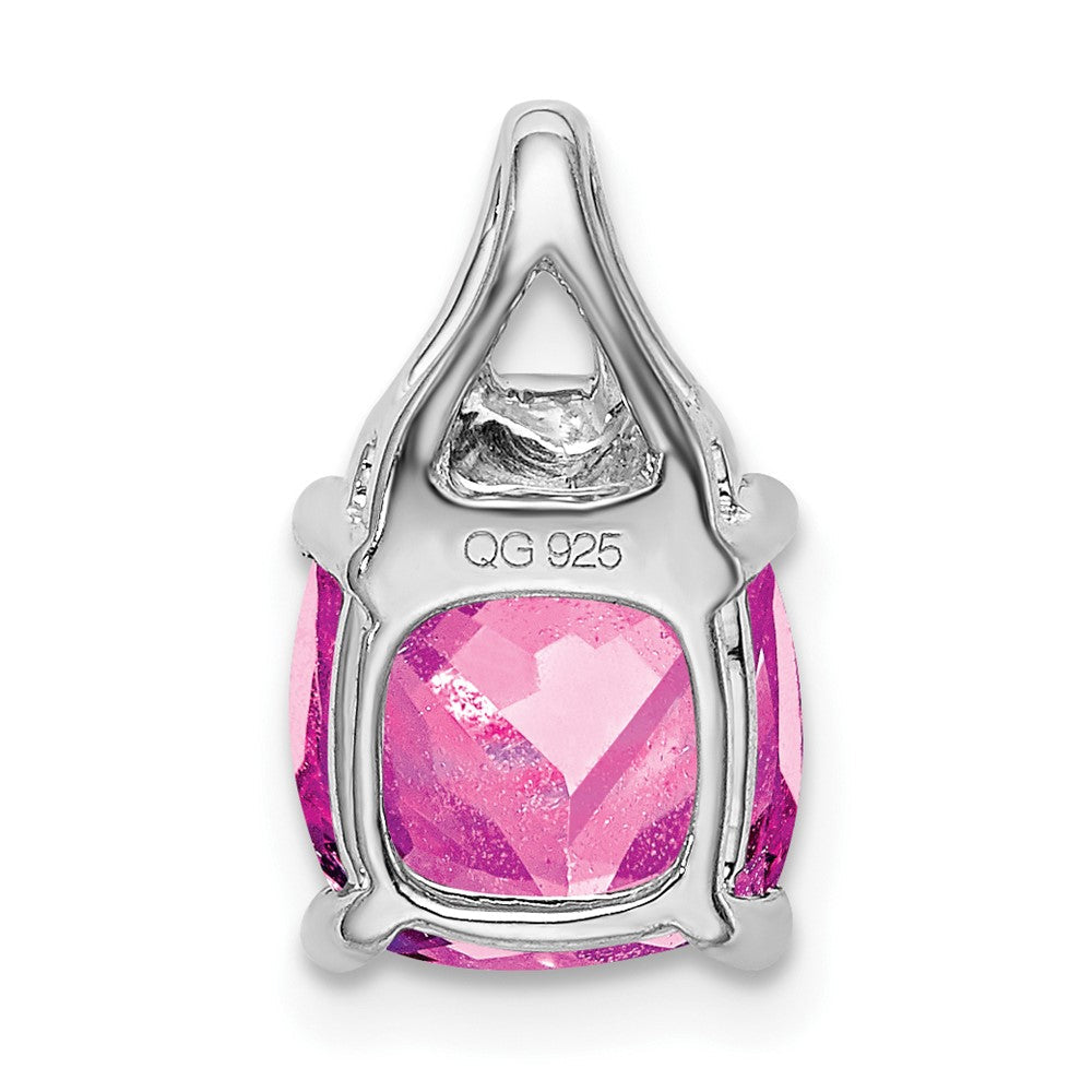 14K Weißgold Kissenschliff-Anhänger mit synthetischem Rosa-Saphir/echtem Diamant