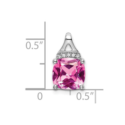 14K Weißgold Kissenschliff-Anhänger mit synthetischem Rosa-Saphir/echtem Diamant