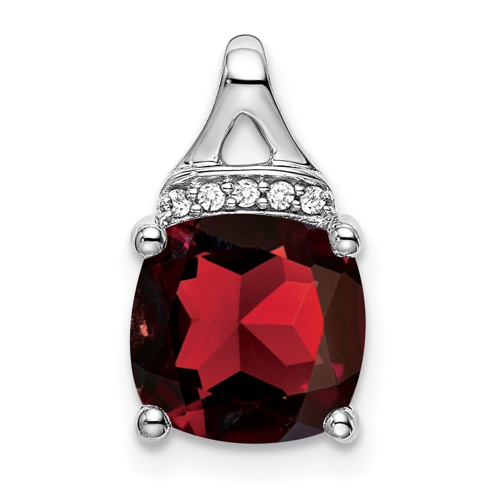 14K Weißgold Anhänger mit Granat im Kissenschliff und echten Diamanten