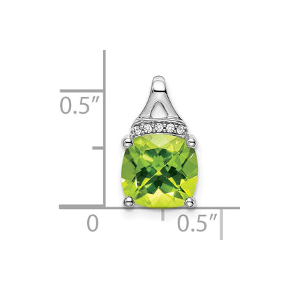 14K Weißgold Kissenschliff-Peridot- und Echt-Diamant-Anhänger