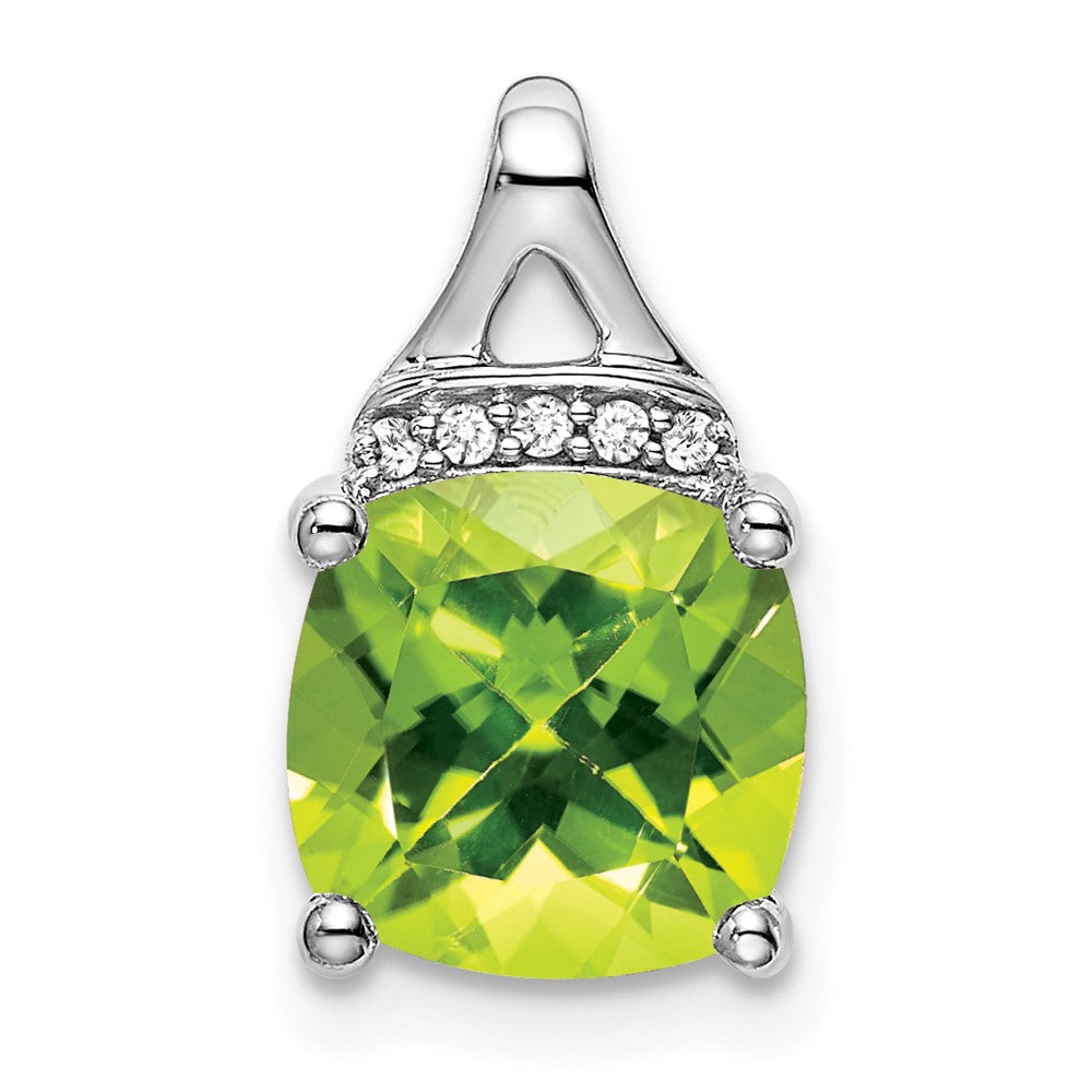 14K Weißgold Kissenschliff-Peridot- und Echt-Diamant-Anhänger