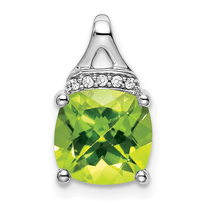 14K Weißgold Kissenschliff-Peridot- und Echt-Diamant-Anhänger