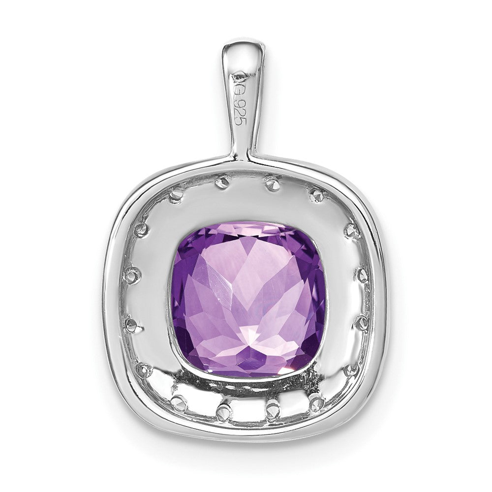 14K Weißgold Anhänger mit Amethyst im Kissenschliff und echten Diamanten