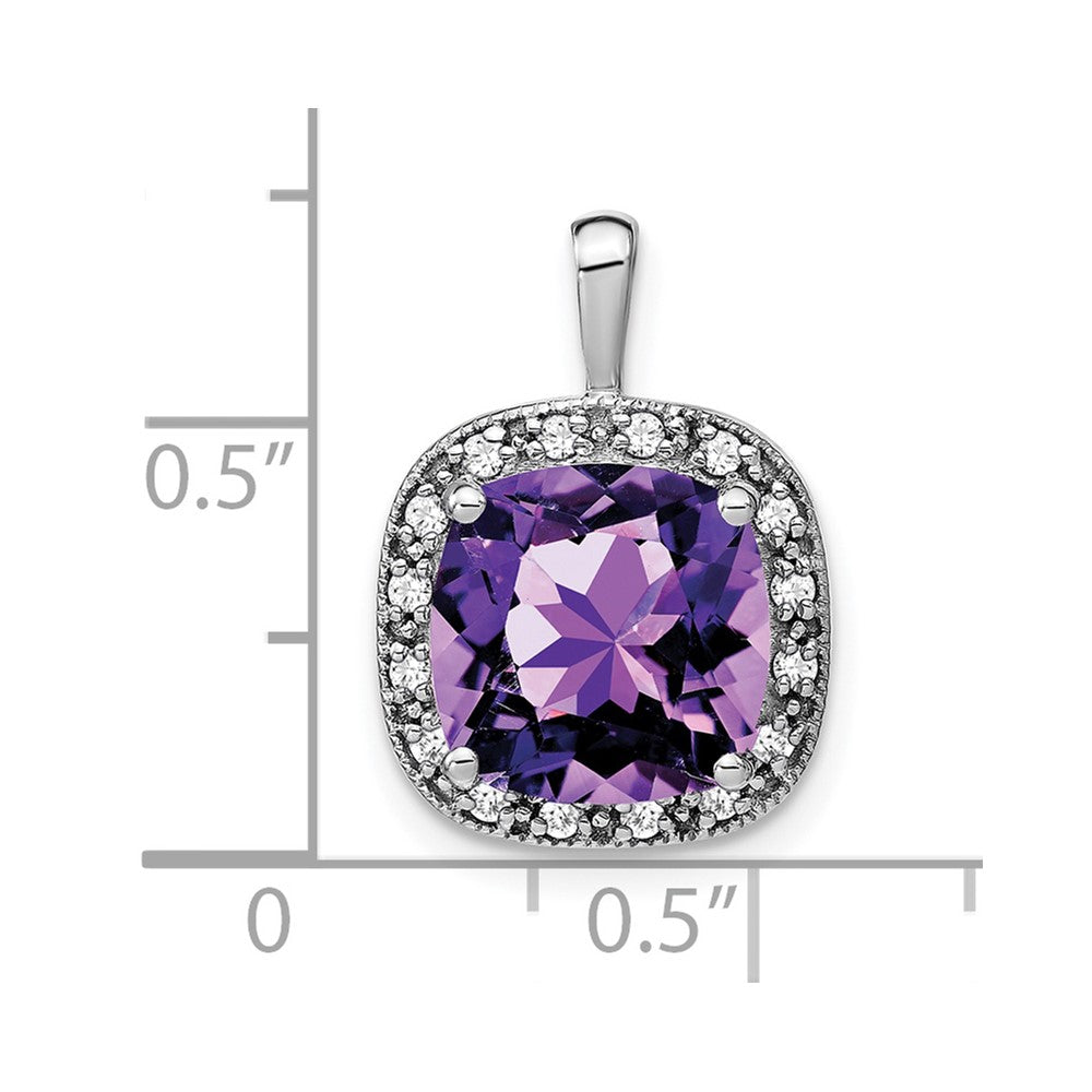 14K Weißgold Anhänger mit Amethyst im Kissenschliff und echten Diamanten