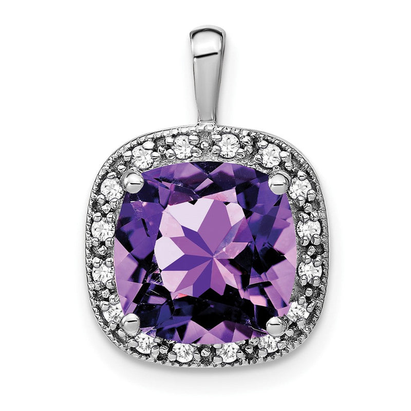 14K Weißgold Anhänger mit Amethyst im Kissenschliff und echten Diamanten