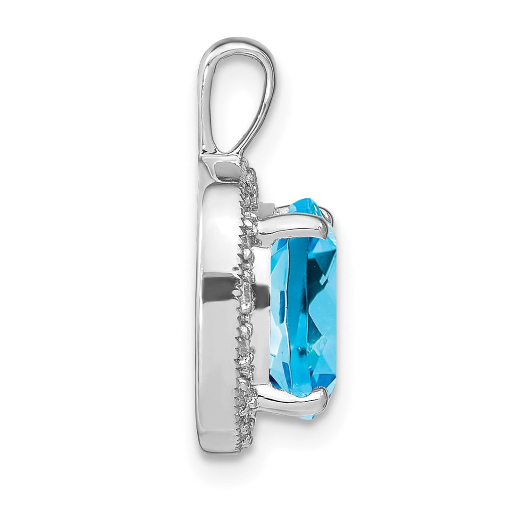 14K Weißgold Kissenschliff Blautopas- und Echtdiamant-Anhänger