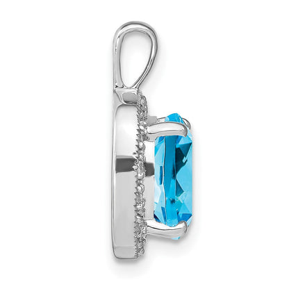 14K Weißgold Kissenschliff Blautopas- und Echtdiamant-Anhänger