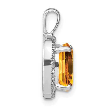14K Weißgold Anhänger mit Citrin im Kissenschliff und echten Diamanten