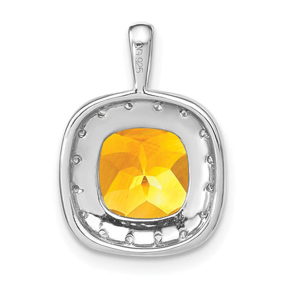 14K Weißgold Anhänger mit Citrin im Kissenschliff und echten Diamanten