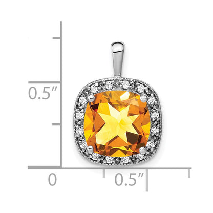 14K Weißgold Anhänger mit Citrin im Kissenschliff und echten Diamanten