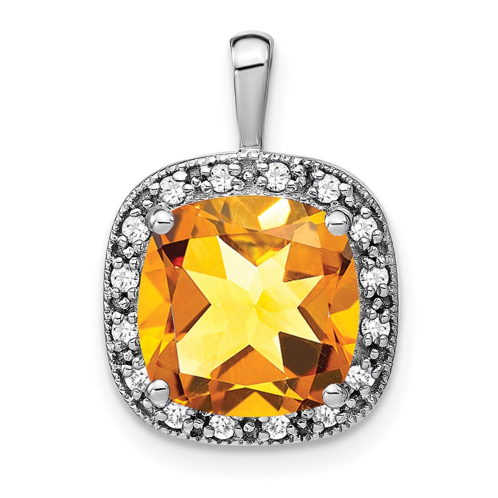 14K Weißgold Anhänger mit Citrin im Kissenschliff und echten Diamanten