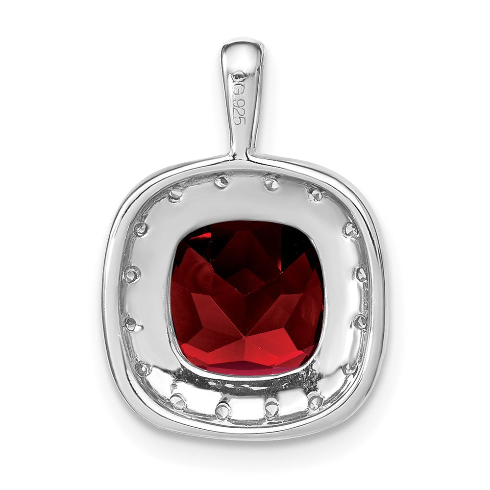 14K Weißgold Anhänger mit Kissenschliff-Granat und echten Diamanten
