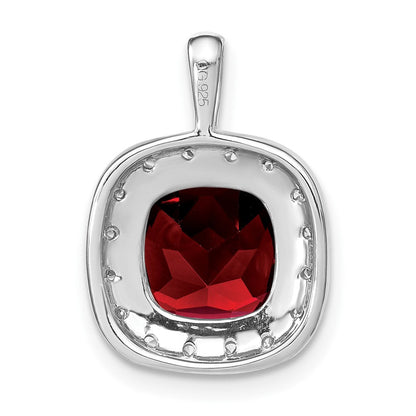 14K Weißgold Anhänger mit Kissenschliff-Granat und echten Diamanten