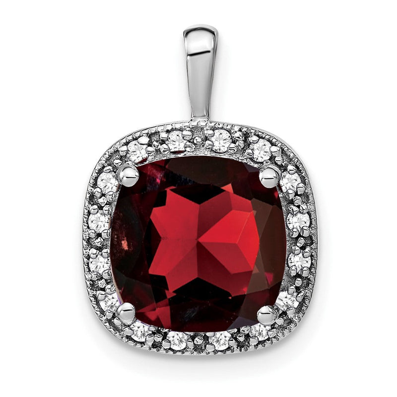 14K Weißgold Anhänger mit Kissenschliff-Granat und echten Diamanten