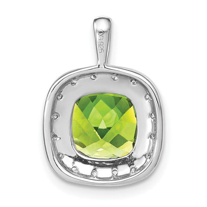 14K Weißgold Anhänger mit Kissenschliff-Peridot und echtem Diamant
