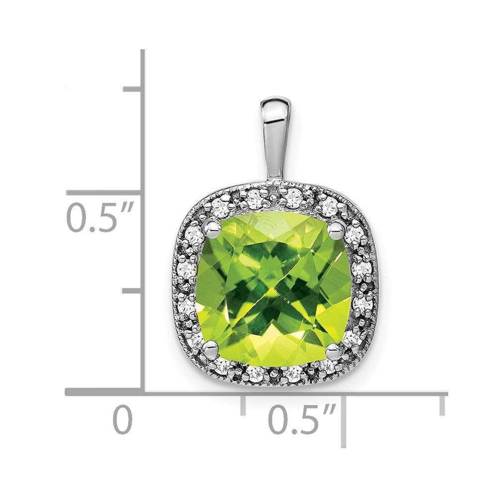 14K Weißgold Anhänger mit Kissenschliff-Peridot und echtem Diamant