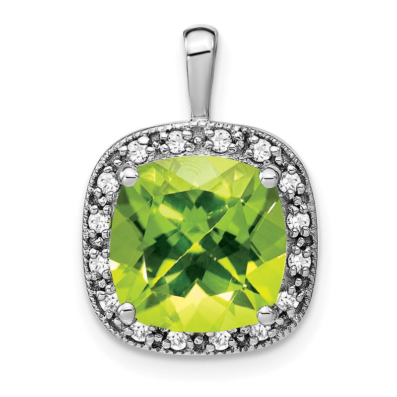 14K Weißgold Anhänger mit Kissenschliff-Peridot und echtem Diamant