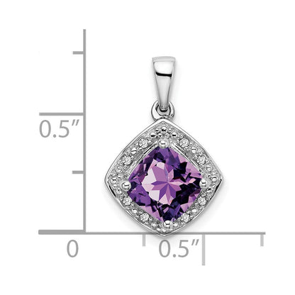 14K Weißgold Anhänger mit Kissenschliff-Amethyst und echten Diamanten