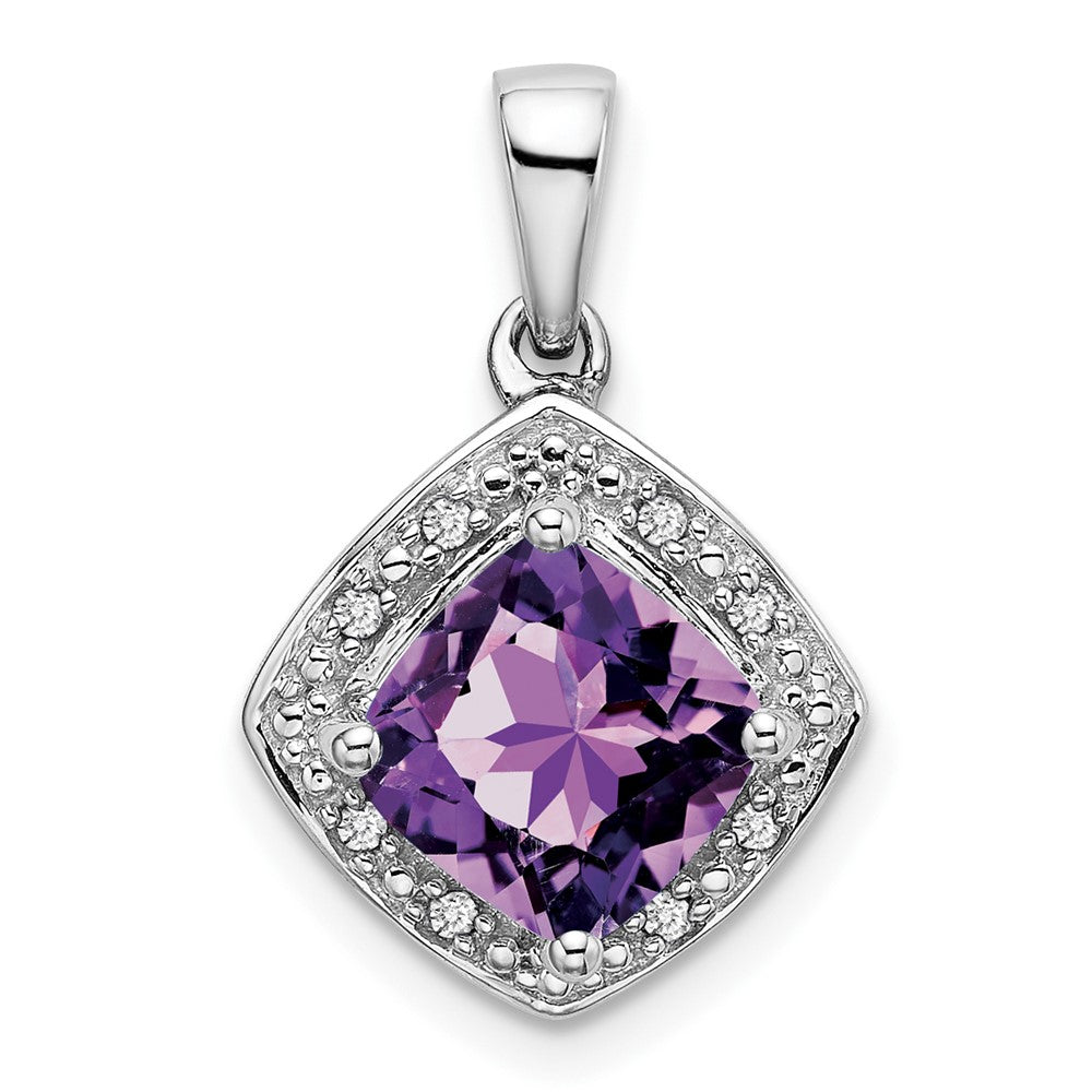 14K Weißgold Anhänger mit Kissenschliff-Amethyst und echten Diamanten