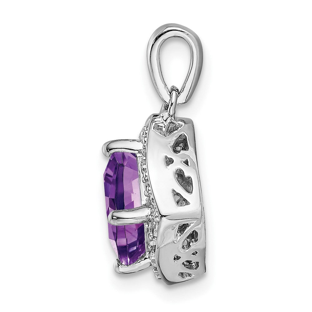 14K Weißgold Anhänger mit Amethyst im Kissenschliff und echten Diamanten