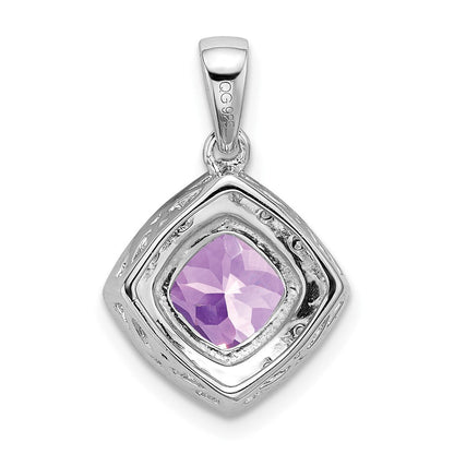 14K Weißgold Anhänger mit Amethyst im Kissenschliff und echten Diamanten