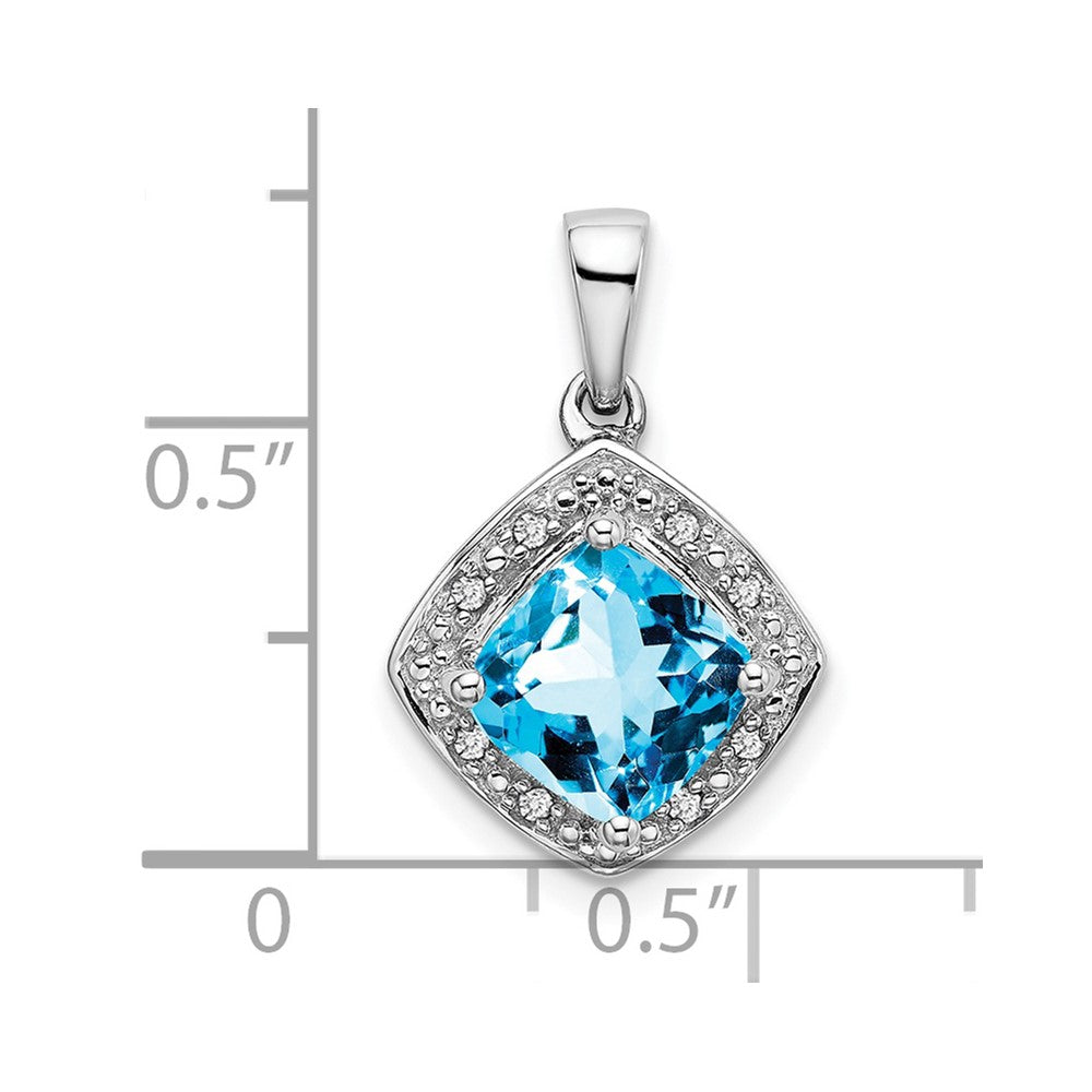 14K Weißgold Kissenschliff-Blautopas-Anhänger mit echten Diamanten