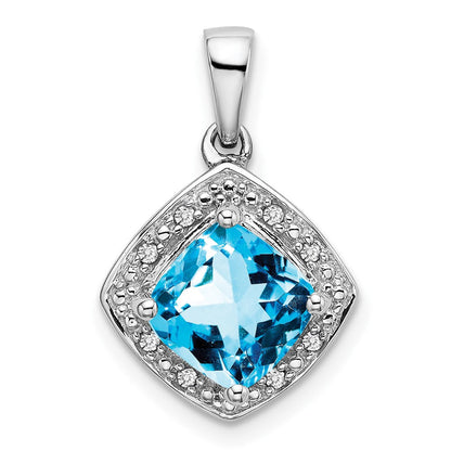 14K Weißgold Kissenschliff-Blautopas-Anhänger mit echten Diamanten