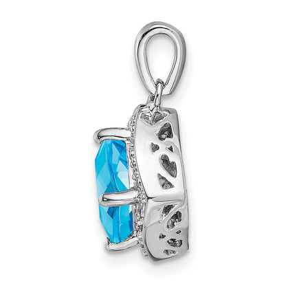 14K Weißgold Anhänger mit Kissenschliff-Blautopas und echten Diamanten