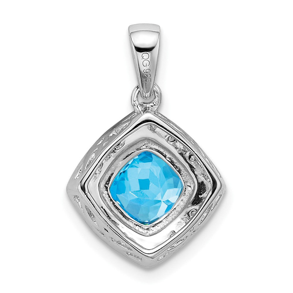 14K Weißgold Anhänger mit Kissenschliff-Blautopas und echten Diamanten
