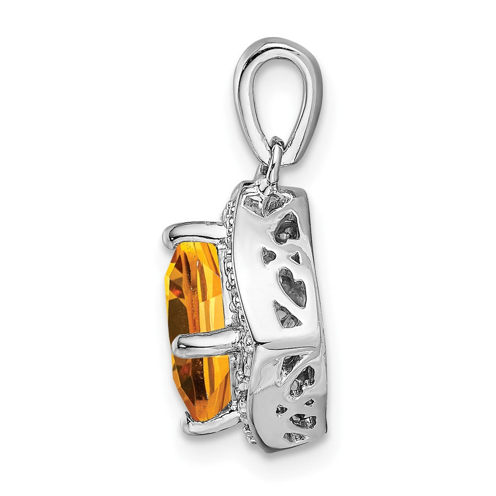 14K Weißgold Anhänger mit Citrin im Kissenschliff und echten Diamanten