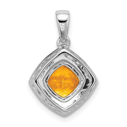 14K Weißgold Anhänger mit Citrin im Kissenschliff und echten Diamanten