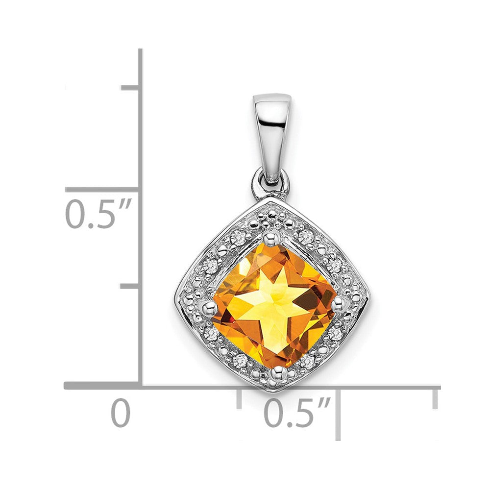 14K Weißgold Anhänger mit Citrin im Kissenschliff und echten Diamanten