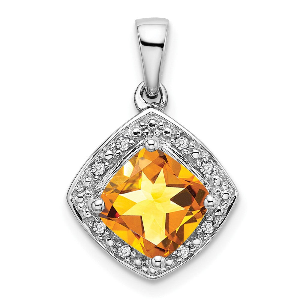 14K Weißgold Anhänger mit Citrin im Kissenschliff und echten Diamanten