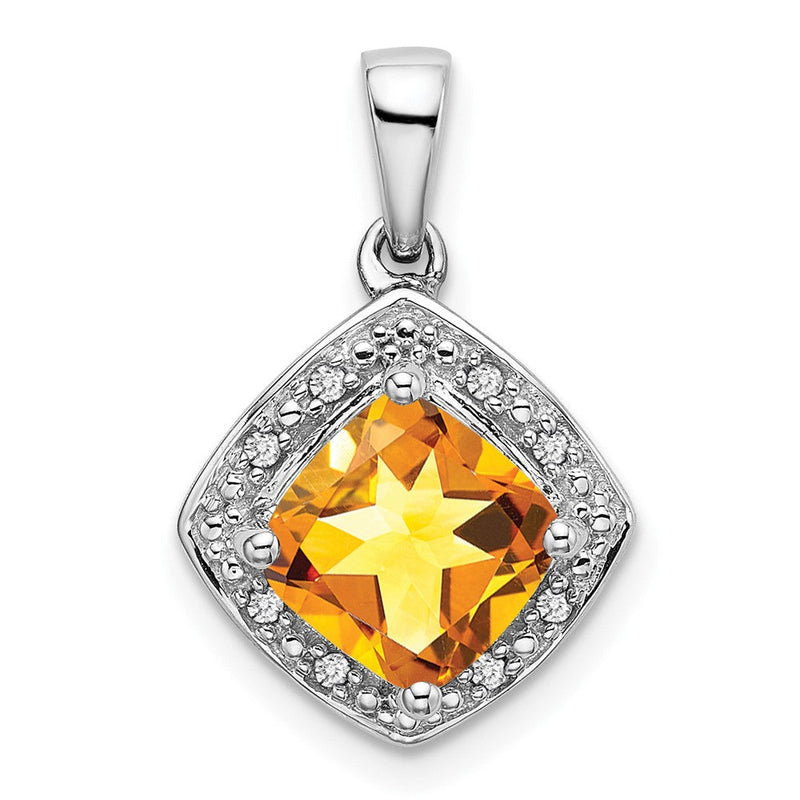 14K Weißgold Anhänger mit Citrin im Kissenschliff und echten Diamanten