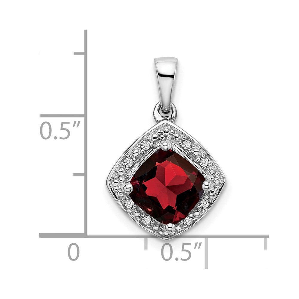 14K Weißgold Anhänger mit Kissenschliff-Granat und echten Diamanten