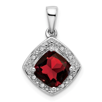 14K Weißgold Anhänger mit Kissenschliff-Granat und echten Diamanten