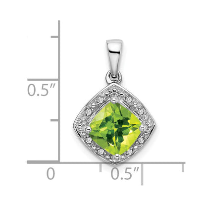 14K Weißgold Kissenschliff-Peridot- und Echtdiamant-Anhänger