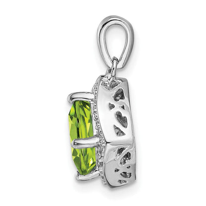 14K Weißgold Anhänger mit Kissenschliff-Peridot und echten Diamanten