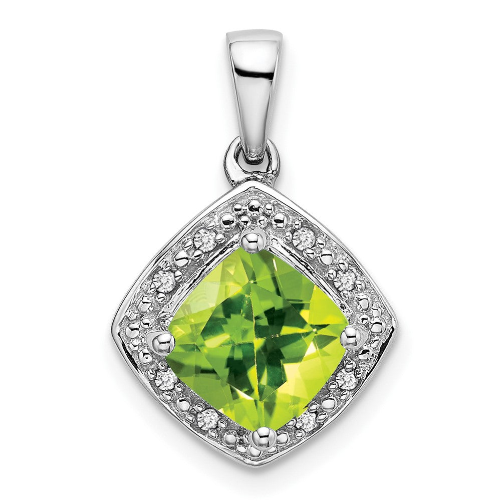 14K Weißgold Anhänger mit Kissenschliff-Peridot und echten Diamanten
