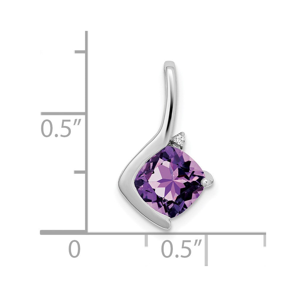 14K Weißgold Anhänger mit Kissenschliff-Amethyst und echten Diamanten