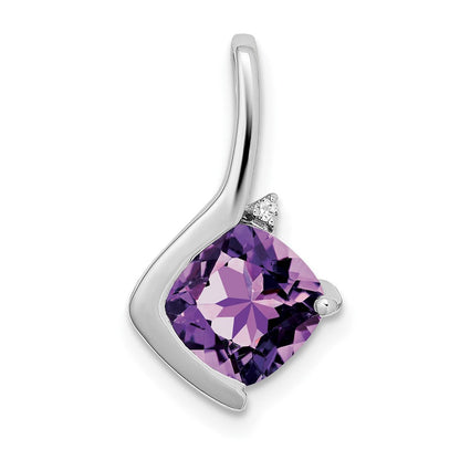 14K Weißgold Anhänger mit Kissenschliff-Amethyst und echten Diamanten
