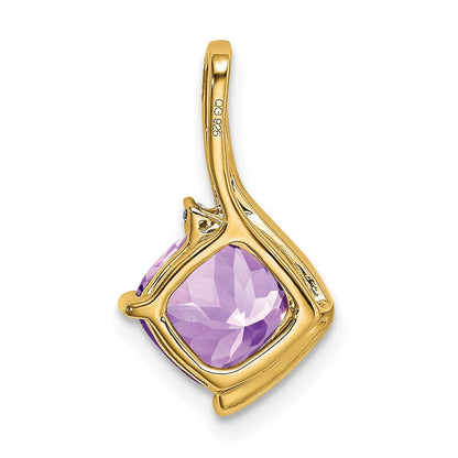 14K Gelbgold Anhänger mit Kissenschliff-Amethyst und echten Diamanten