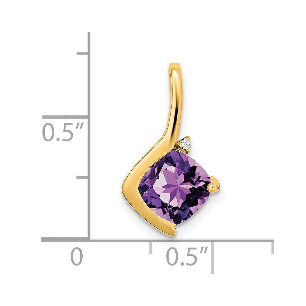 14K Gelbgold Anhänger mit Kissenschliff-Amethyst und echten Diamanten