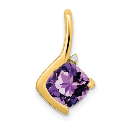 14K Gelbgold Anhänger mit Kissenschliff-Amethyst und echten Diamanten