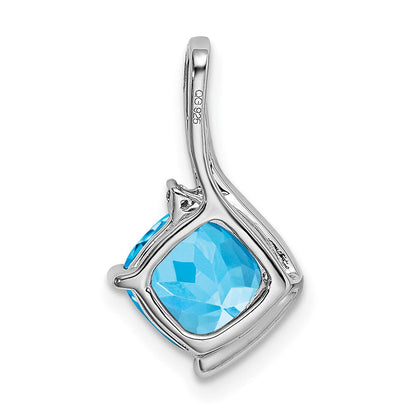 14K Weißgold Anhänger mit Kissenschliff-Blautopas und echten Diamanten
