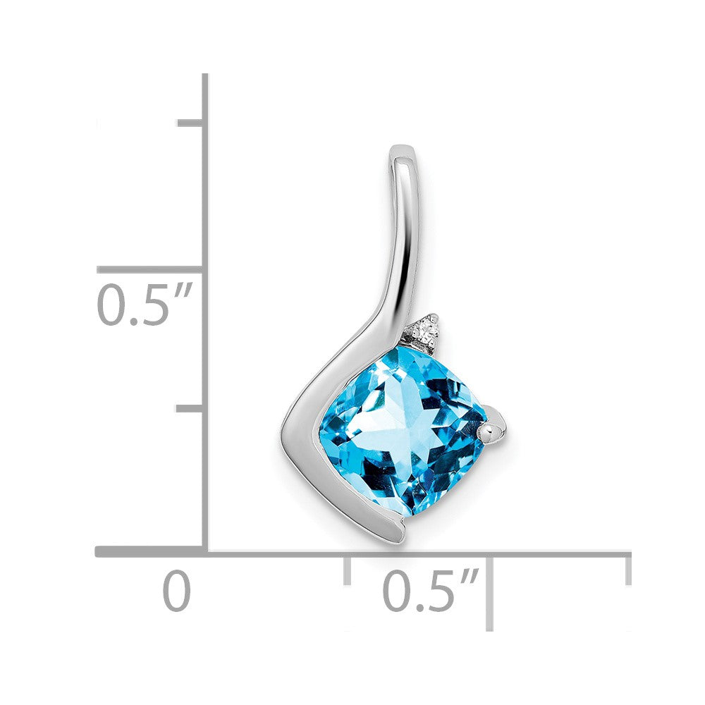 14K Weißgold Anhänger mit Kissenschliff-Blautopas und echten Diamanten