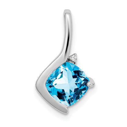 14K Weißgold Anhänger mit Kissenschliff-Blautopas und echten Diamanten