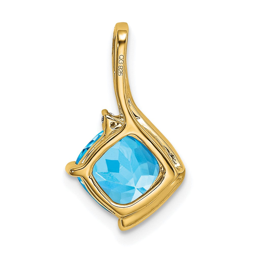 14K Gelbgold Anhänger mit Kissenschliff-Blautopas und echten Diamanten