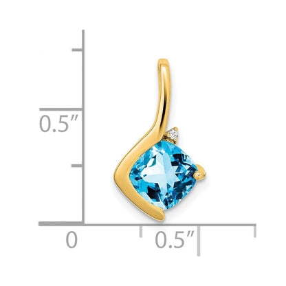 14K Gelbgold Anhänger mit Kissenschliff-Blautopas und echten Diamanten
