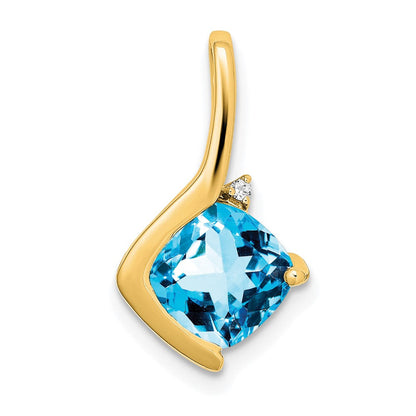 14K Gelbgold Anhänger mit Kissenschliff-Blautopas und echten Diamanten